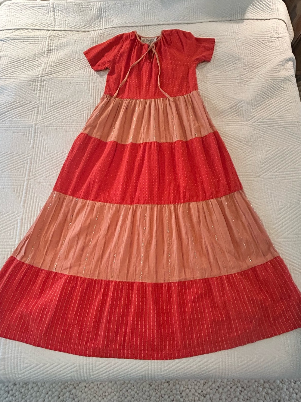 Ace & Jig Striped Red and Peach Tiered Maxi Dress xs